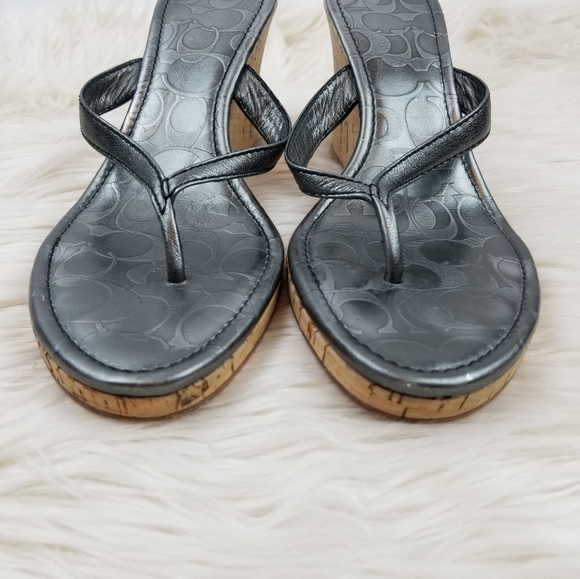 Coach Lannie Cork Wedge Sandals Silver Size 8.5M - Picture 4 of 9